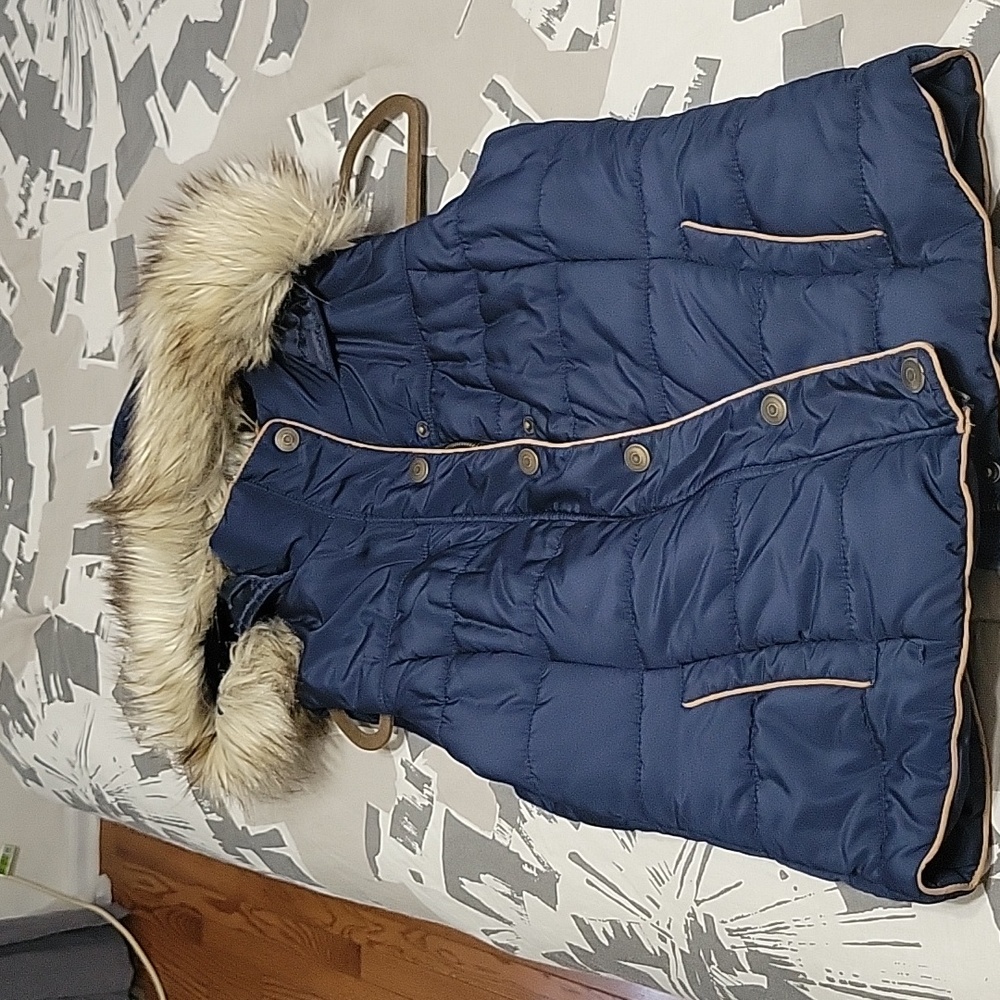 Prince & Fox Navy Puffer Vest with Faux Fur Trim